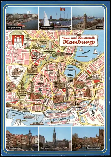 Ansichtskarte Hamburg Stadtteilansichten: Landkarten AK MB 1995