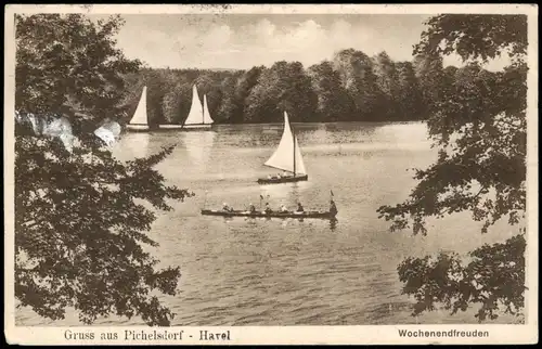 Ansichtskarte Pichelsdorf Wochenendfreuden, Ruderer auf der Havel 1933/1932
