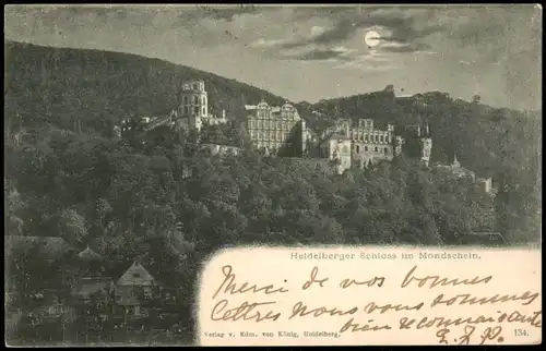 Ansichtskarte Heidelberg Heidelberger Schloss im Mondschein 1903 Luna