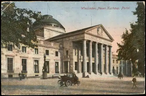 Ansichtskarte Wiesbaden Kurhaus Portal, Auto 1923