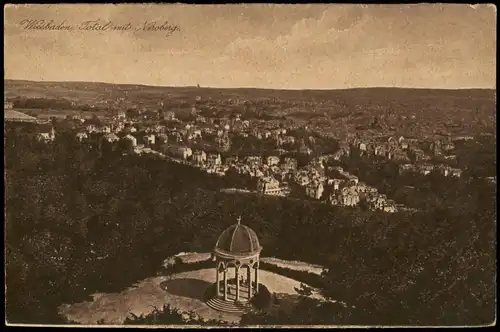 Ansichtskarte Wiesbaden Tempel - Totale vom Neroberg aus gesehen 1923