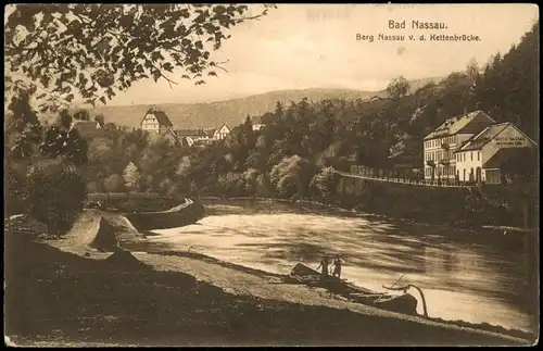 Nassau (Lahn) Umland-Ansicht Hotel u. Berg Nassau v. d. Kettenbrücke 1910