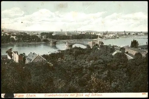 Koblenz Panorama-Ansicht Rhein Eisenbahnbrücke mit Blick auf Schloss 1906