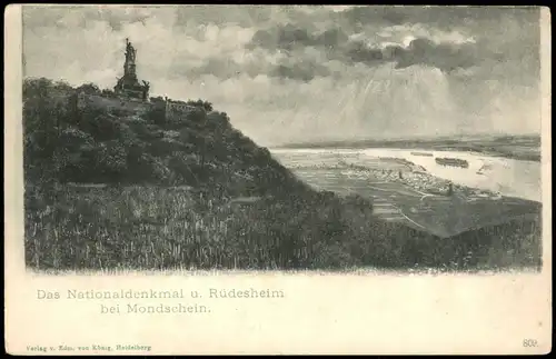 Rüdesheim (Rhein) Nationaldenkmal Rhein bei Rüdesheim bei Mondschein 1900