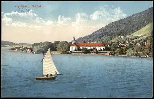 Ansichtskarte Tegernsee (Stadt) Schloß vom See aus (Castle View) 1910