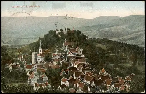 Ansichtskarte Lindenfels (Bergstraße) Panorama-Ansicht 1906   (Ankunftsstempel)