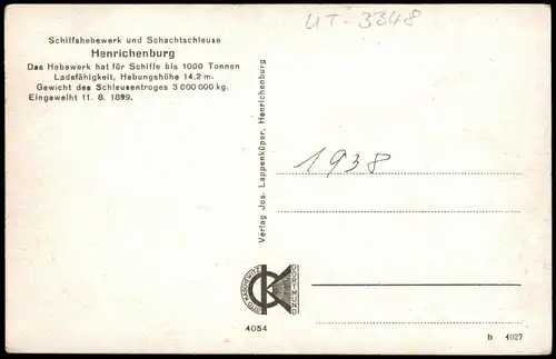 Henrichenburg-Castrop-Rauxel Schiffshebewerk und Schacht-Schleuse 1938