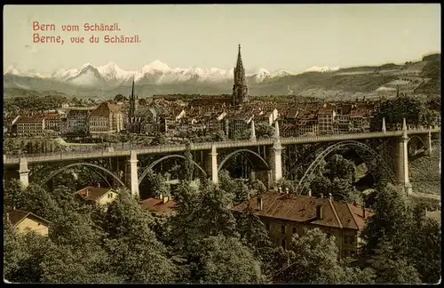 Bern (Schweiz) Berne Panorama-Ansicht vom Schänzli,  Brücke u. Stadt 1910