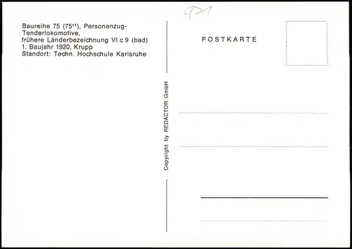Baureihe 75 (7511), Personenzug-Tenderlokomotive, Standort Karlsruhe  1980