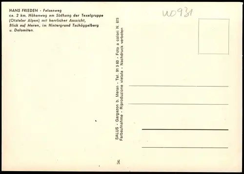 Cartoline Meran Merano HANS FRIEDEN - Felsenweg 1981