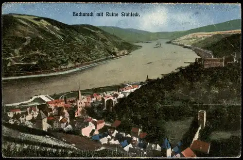 Ansichtskarte Bacharach Panorama-Ansicht mit Ruine Stahleck 1920
