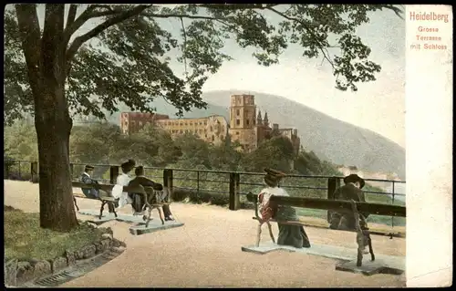 Ansichtskarte Heidelberg Grosse Terrasse mit Schloss 1906/1904