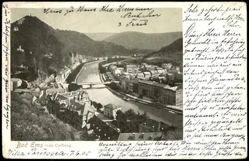 Ansichtskarte Bad Ems  vom Curberg 1905    Klosterlausnitz (Ankunftsstempel)