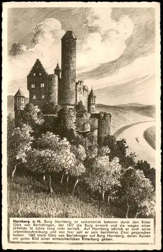 Neckarzimmern Burg Hornberg (Künstlerkarte) mit Chronik-Text 1940