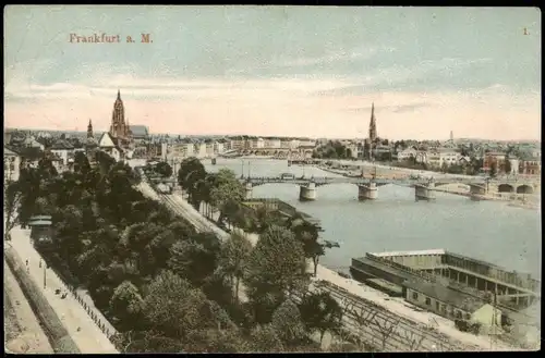 Ansichtskarte Frankfurt am Main Panorama-Ansicht, Main Brücken 1910