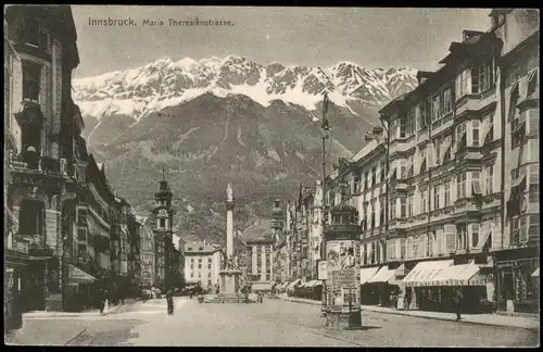Ansichtskarte Innsbruck Maria Theresienstraße mit Alpen Blick 1907