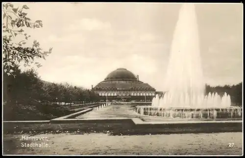 Ansichtskarte Hannover Stadthalle, Wasserspiele Springbrunnen 1930