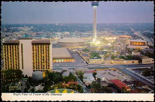 Postcard San Antonio Night View of Tower of the Americas 1975