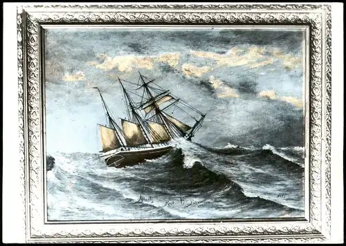 Ansichtskarte  Segelschiff Künstlerkarte m/Sk. Albert i storm 1980