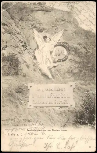 Ansichtskarte Halle (Saale) Zweikaiserdenkmal am Throtaerfelsen. 1901