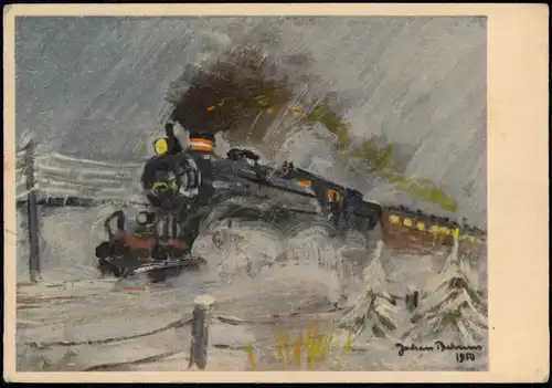 Ansichtskarte  Dampflokomotive im Winter - Künstlerkarte 1959