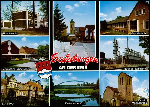Salzbergen Stadtteilansichten: Schule, Altersheim, Erdöl Raffinerie 1972