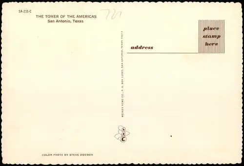 Postcard San Antonio THE TOWER OF THE AMERICAS bei Nacht 1979