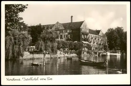 Ansichtskarte Konstanz Insel Hotel vom See aus 1944