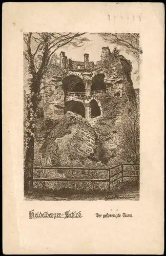 Heidelberg Heidelberger Schloss, Federzeichnug v. Rudi Müller 1926