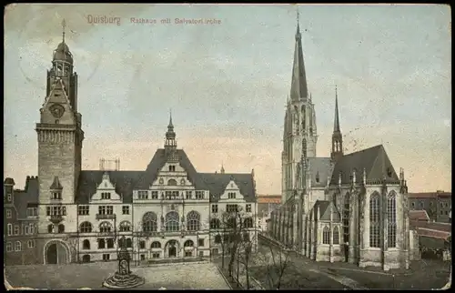 Ansichtskarte Duisburg Salvatorkirche und Rathaus 1906