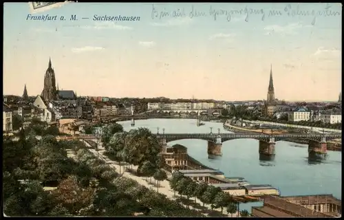 Ansichtskarte Sachsenhausen-Frankfurt am Main Stadt und Flußbadeanstalt 1915
