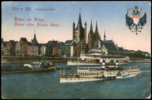 Ansichtskarte Köln Rheinpanorama - Rheindampfer 1915
