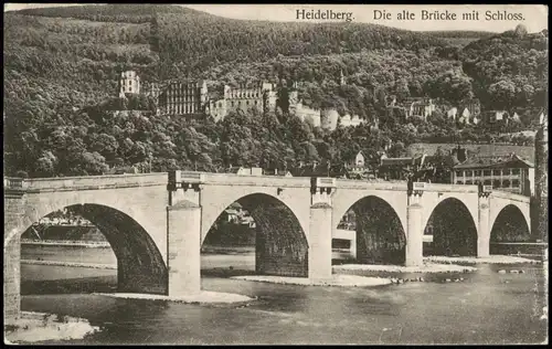 Ansichtskarte Heidelberg Die alte Brücke mit Schloss. 1918