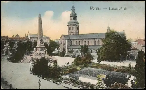 Ansichtskarte Worms Ludwigplatz - colorierte Ak 1915