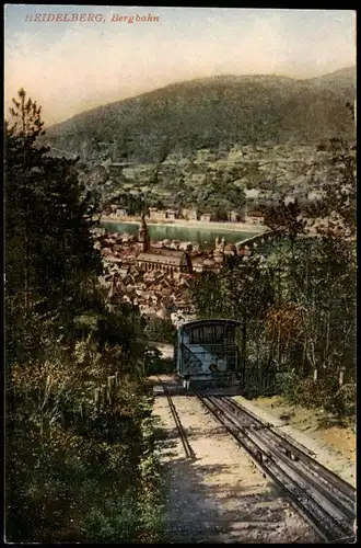 Ansichtskarte Heidelberg Bergbahn und Stadt 1913