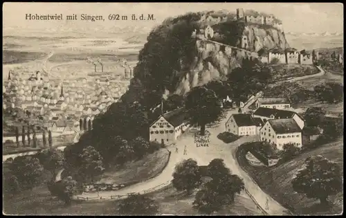 Singen (Hohentwiel) Panorama-Ansicht (künstlerische Darstellung) 1910