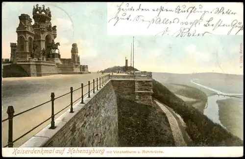 Syburg-Dortmund Kaiserdenkmal auf Hohensyburg mit Vinckethurm u. Ruhrbrücke 1904