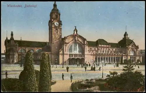 Ansichtskarte Wiesbaden Hauptbahnhof Bahnhof Vorplatz 1920