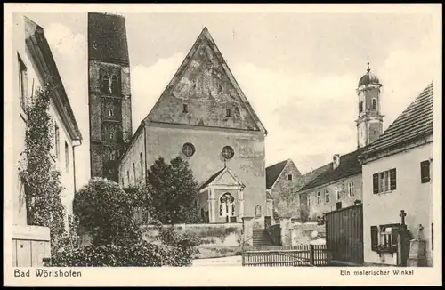 Bad Wörishofen Ein malerischer Winkel (Ortsansicht mit Kirche) 1910