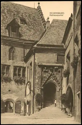 Ansichtskarte Regensburg Rathaus Rathausportal 1910