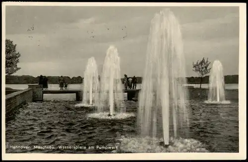Ansichtskarte Döhren-Wülfel-Hannover Maschsee. Wasserspiele am Pumpwerk 1938