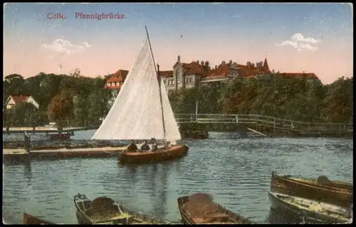 Ansichtskarte Celle Pfennigbrücke, Segelboote 1918