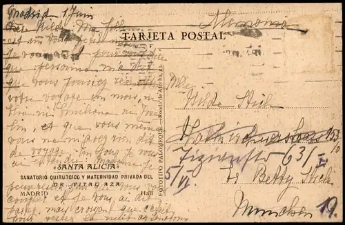 Postales Madrid Sanatorio Dr. Vita AZA 1928