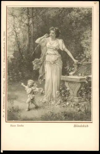 Ansichtskarte  Frau und Engel Barockgarten - Gemälde Künstlerkarte 1912