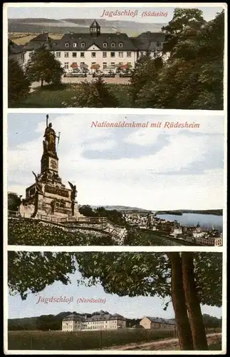 Rüdesheim (Rhein) Mehrbildkarte mit JAGDSCHLOSS NIEDERWALD Nationaldenkmal 1920