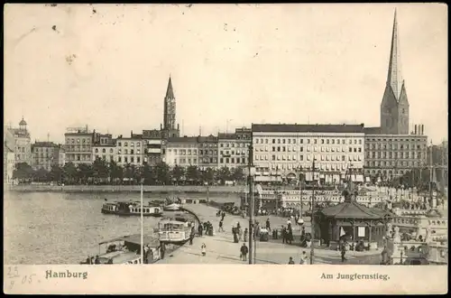 Ansichtskarte Hamburg Jungfernstieg, Alster, Stadt-Partie 1905