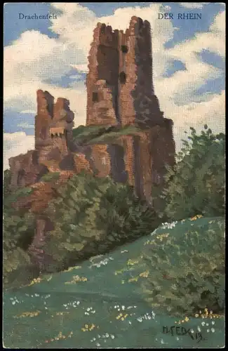 Bad Godesberg-Bonn Künstlerkarte: Rhein Burg Drachenfels (Castle) 1920