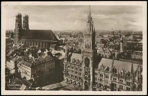 Ansichtskarte München Panorama-Ansicht mit Rathaus und Frauenkirche 1927
