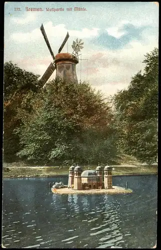 Ansichtskarte Bremen Wallpartie mit Mühle 1913