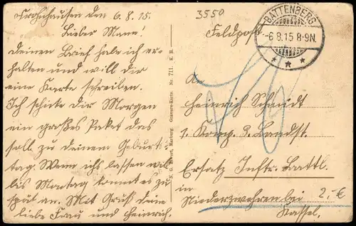 Marburg Lahn Elisabethkirche 1915   1. WK Feldpost gelaufen Stempel BATTENBERG